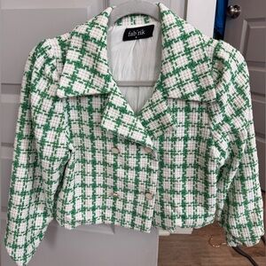fab'rik Green & White Tweed Cropped Jacket